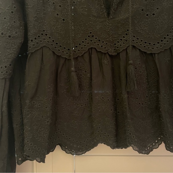 Ulla Johnson Eyelet Ruffled Peplum Top Black Size 0 - Picture 5 of 10